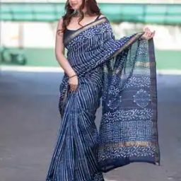 Women Dabu Maheshwari Silk Saree with Blouse Piece            -image-21