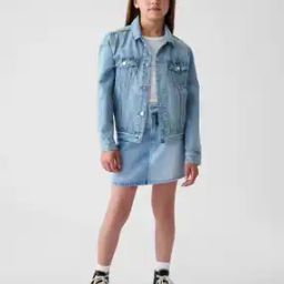 Girls Patchwork Detail Denim Skirt-image-24