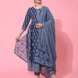 Floral Print Flared Kurta Set-19