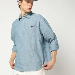 Long-Sleeve Denim Shirt with Logo Embroidery Motif-image-33