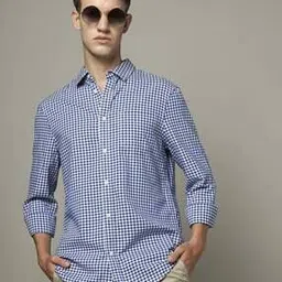 marks & spencer Men Gingham Check Regular Fit Oxford Shirt-picture-42