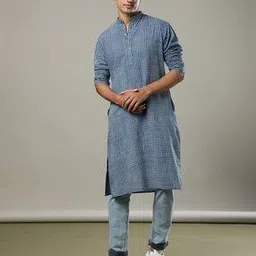 Hand Dye Natural Indigo Double Dabu Straight Long Kurta-image-72