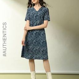 Handblock Indigo Batik Print Cotton Dress-18