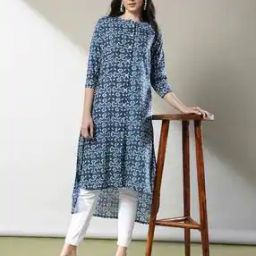 Handblock Bagru Batik Print Collared High-Low Cotton Dress-image-8