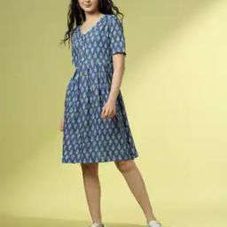 Women Leaf Print A-Line Dress-image-15