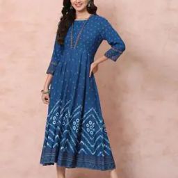 Women Floral Print Fit & Flare Kalidar Dress-image-56