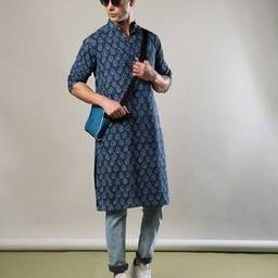Handblock Print Natural Hand Dye Kashish Double Dabu Cotton Long Kurta-picture-34
