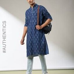 Handblock Print Natural Hand -Dyed Cotton Long Kurta-image-74