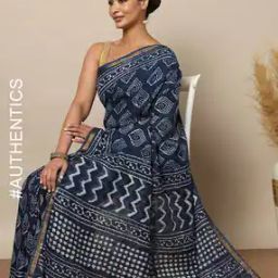 Handblock Bagru Dabu Print Saree with Zari Border-image-31