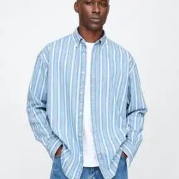 Men Striped Oversized Denim Big Shirt-image-48