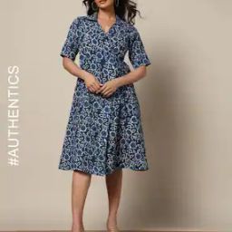Handblock Print Cotton Flared Dress-image-97