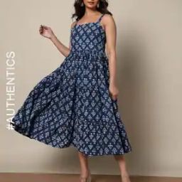 Handblock Print Cotton Flared Dress-picture-23