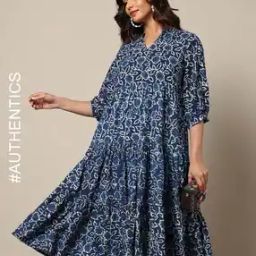 Handblock Print Cotton Flared Dress-image-40