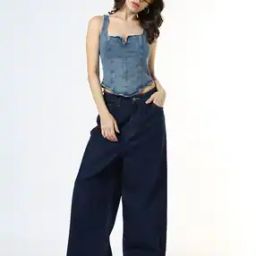 Women Mid-Wash Pleat-Front Wide-Leg Jeans-image-68