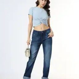 Women Heavily-Washed Straight Fit Jeans-image-24