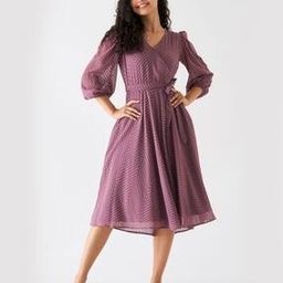Women Chevron Pattern Fit & Flare Dress-image-22