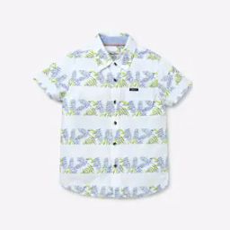 Leaf Print Shirt with Patch Pocket-image-71