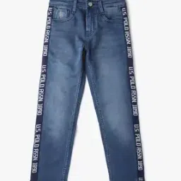 Boys Lightly Washed Slim Fit Jeans with Brand Taping-image-9