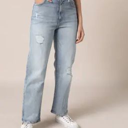 Lightly Washed Distresses Bootcut Jeans-image-46