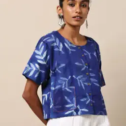 Printed Chanderi Top with Patch Pockets-image-21