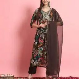 Women Floral Print Flared Kurta with Pants & Dupatta-picture-13