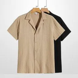 wuxi Pack Of 2 Textured Regular Fit Shirt with Cuban Collar-picture-15