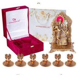 Radha Krishna Chowki God Idol with 6 Laxmi Ganesh Diyas-27