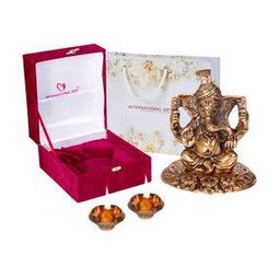 Set of 2 Diyas with Lord Ganesh God Idol Showpiece-image-35