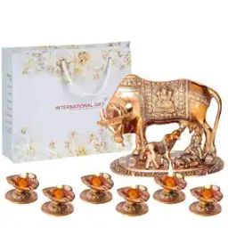Set of 6 Hand Diyas with Kamdhenu Cow Idol Showpiece-image-48