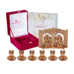 international gift Set of 6 Laxmi Ganesh Diyas with Laxmi Ganesh God Idol Showpiece-picture-27