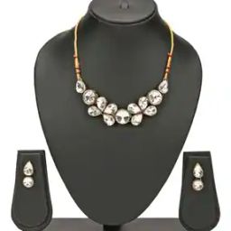 Kundan-Studded Choker Necklace & Earrings Set-image-3