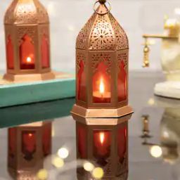 Set of 2 Copper Moroccan Lantern Candle Holder-5