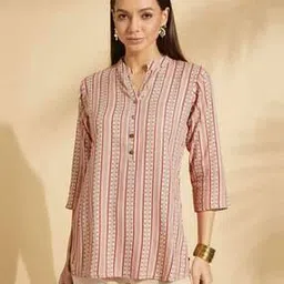 fabclub Women Printed Straight Tunic with Mandarin Collar-picture-23
