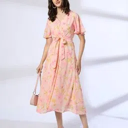 fig Women Floral Print Wrap Fit & Flare Dress-picture-2