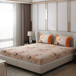 120 TC Floral Print Double Bedsheet with Pillow Covers-image-2