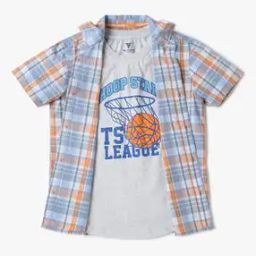 Boys Checked Regular Fit Shirt & T-Shirt Set-image-26
