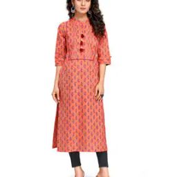 Women Leaf Print Straight Kurti-image-3