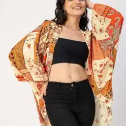 Women Floral Printed Shrug with Batwing-Sleeves-18