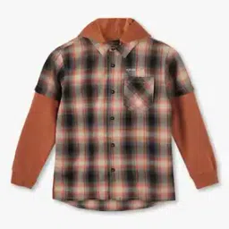 Boys Checked Regular Fit Hooded Shirt with Patch Pocket-picture-17