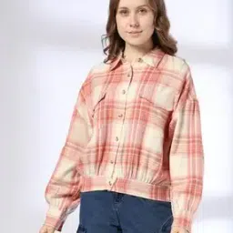 Women Checked Relaxed Fit Shirt with Flap Pockets-image-54