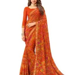 Floral Print Chiffon Saree -image-1