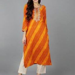 Bandhani Print Round-Neck Straight Kurta-image-38