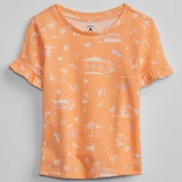 Graphic Print Crew-Neck T-Shirt with Ruffles-image-46