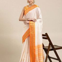 Checked Saree with Contrast Border and Tassels-picture-52