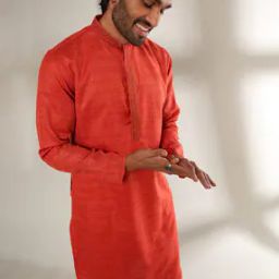 Slim Fit Kurta with Embroidered Placket-image-37
