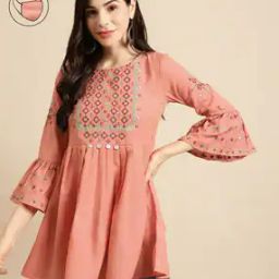 Embroidered A-line Tunic with Mask-image-43
