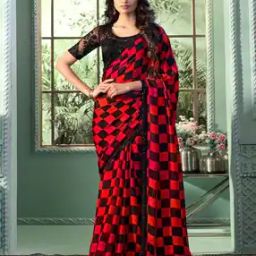 Women Checked Chiffon Saree with Embellished Lace Border-18