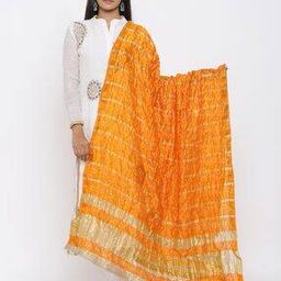 Striped Dupatta with Contrast Border-image-7