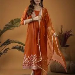 Women Embroidered Flared Kurta Set with Dupatta-image-78