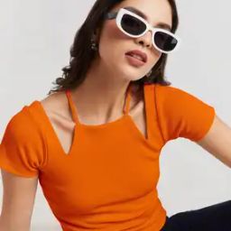 Women Ribbed Slim Fit Top with Cut-Outs-image-5